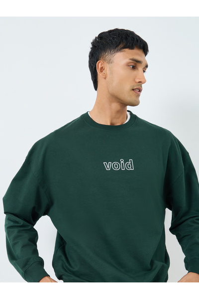 Styli Men Green Oversized Fleece Sweatshirt
