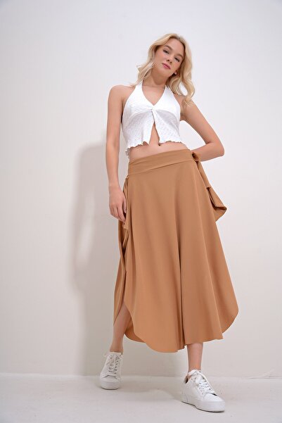 Trend Alaçatı Stili Women's Biscuit Asymmetrical Cut Waist Tie Skirt ALC-X5001
