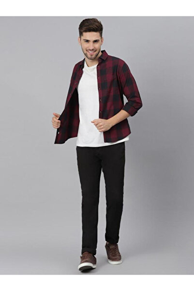 Dennis Lingo By Styli Men Maroon Slim Fit Checked Casual Shirt