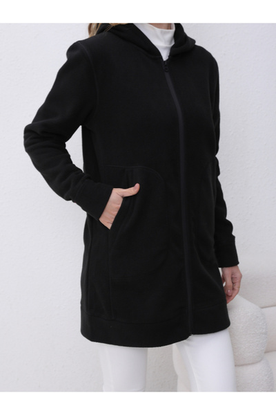 Take Two By Styli Black Longline Zip-Up Hooded Jacket