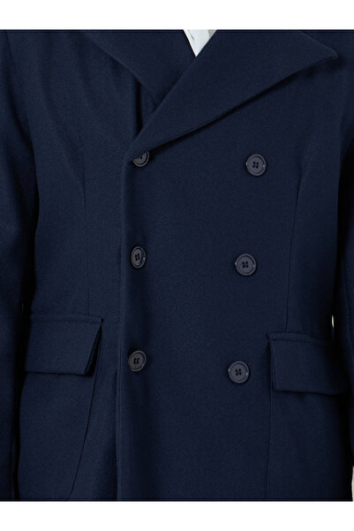 Styli Men Navy Oversized Double Breasted Wool Like Coat