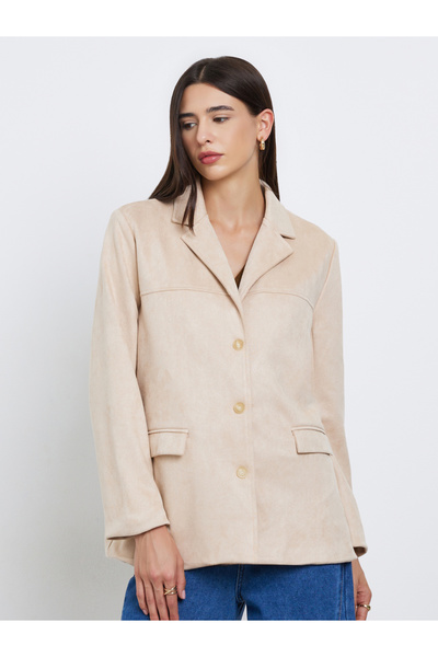 Styli Khaki Suede Button-Front Coat