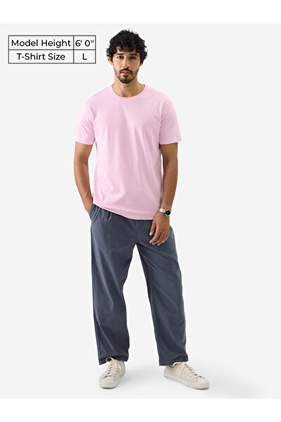 The Souled Store By Styli Men Pink Plain Interlock Cotton T-Shirt