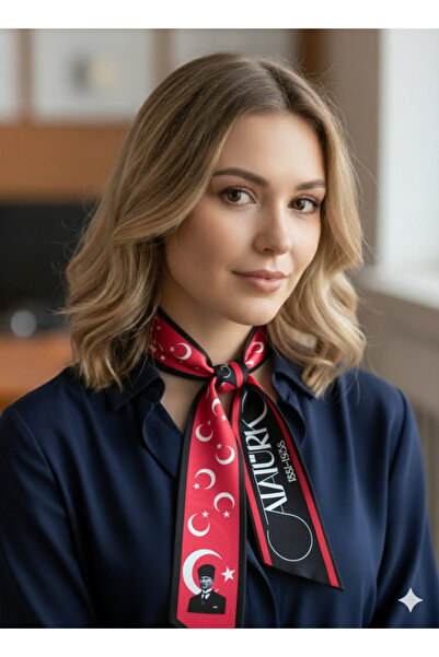 nehir eşarp Atatürk Ay Yıldız Kravat Fular 125x8 Cm