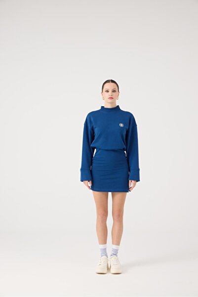 HOLLY LOLLY Yırtmaçlı Dokuma Kumaş Mini Claire Elbise Mavi