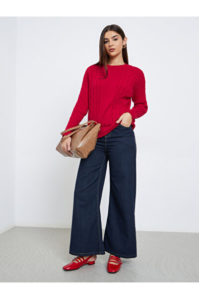 Styli Red Regular Fit Cable Knit Sweater