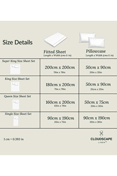 Cloud Scape Linen 600 Thread Count 100% Egyptian Cotton Bedsheet and Pillowcase Set (180x200 cm)