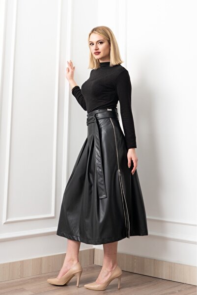 MissVina Fusta din piele cu curea dublă cu fermoar 6821