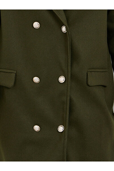 Styli Olive Regular Fit Double Breasted Wool Like Coat