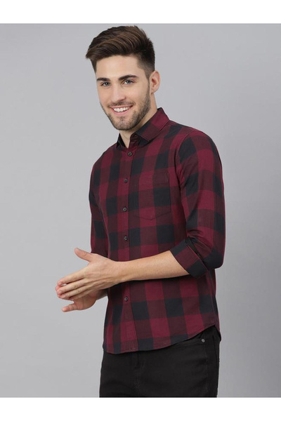 Dennis Lingo By Styli Men Maroon Slim Fit Checked Casual Shirt