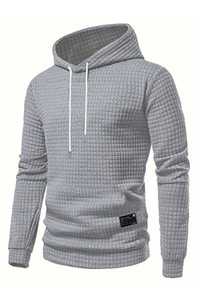Take Two By Styli Men Grey Textured Pullover Hoodie