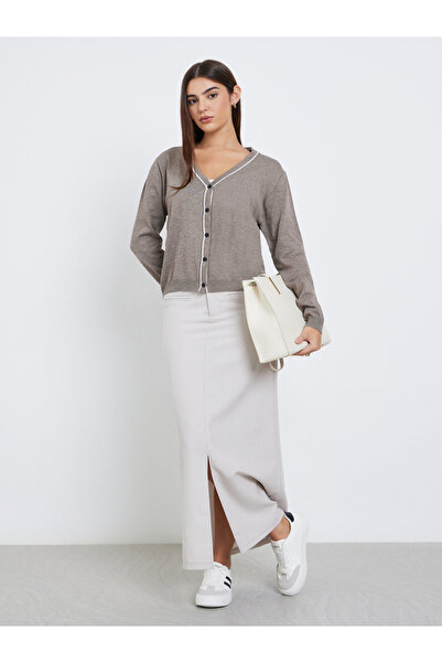 Styli Beige Buttoned Cardigan Sweater