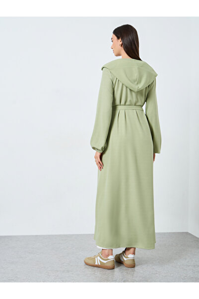 Take Two By Styli Green Hooded Kimono with Tie Belt