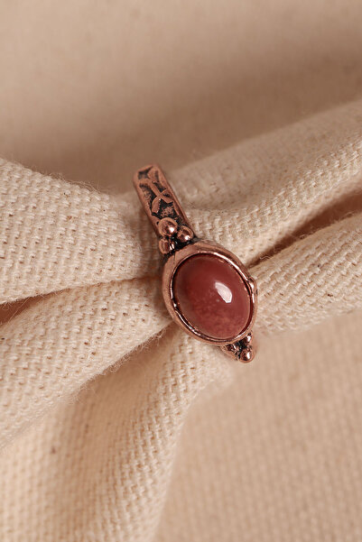 Süspüs Accessories خاتم نحاسي أصلي قابل للتعديل مع حجر الكهرمان