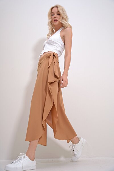 Trend Alaçatı Stili Women's Biscuit Asymmetrical Cut Waist Tie Skirt ALC-X5001