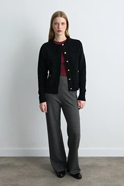 Gusto Πλεκτό μπουφάν με βελούδινη υφή - Μαύρο