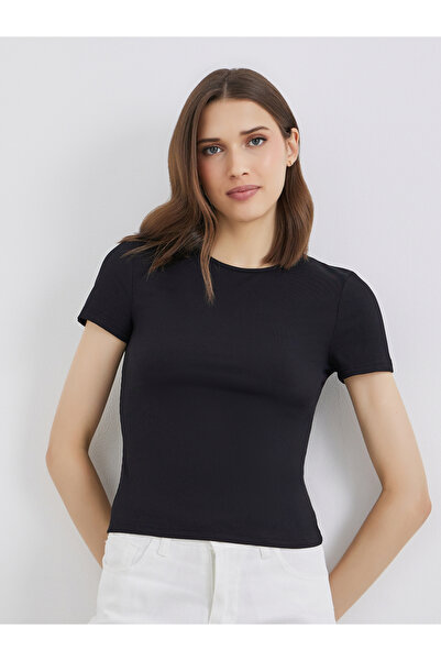 Take Two By Styli Women Black Round Neck Fitted T-Shirt