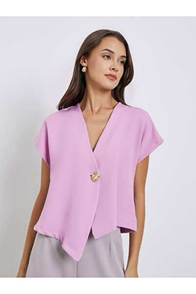 Styli Pink Short Sleeve Blouse