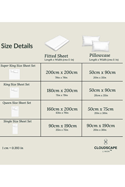 Cloud Scape Linen 600 Thread Count 100% Egyptian Cotton Bedsheet and Pillowcase Set (180x200 cm)