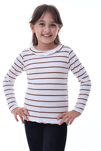 CQCQ Djevojačka smeđa Prugasto majica sa volanima i dugim rukavima – moderna ...