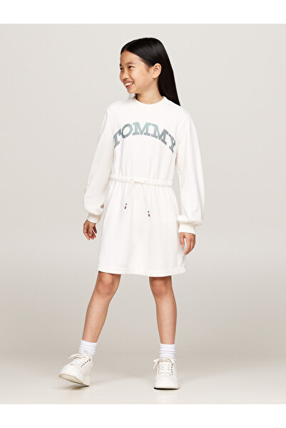 Tommy Hilfiger Girls Ancient White Dot Foil Long Sleeves Dress