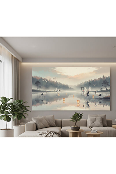 hollywest Kanvas Tablo, Feng Shui Tablo, Yaşam Alanınıza Pozitif Enerji Katan Japon Turna Kuşları Tablo