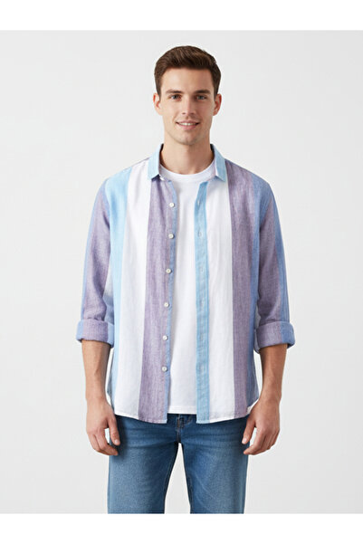 Take Two By Styli Men Blue Striped Casual Shirt