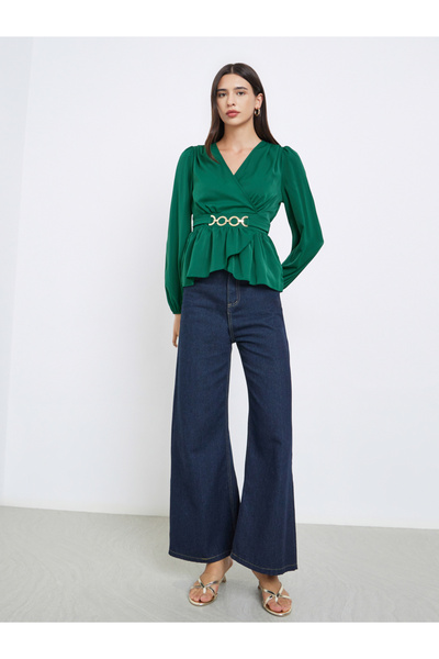 Take Two By Styli Emerald Green Puff Sleeve Wrap To