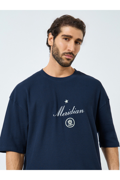 Styli Waffle Textured City Text Print Oversized T-Shirt