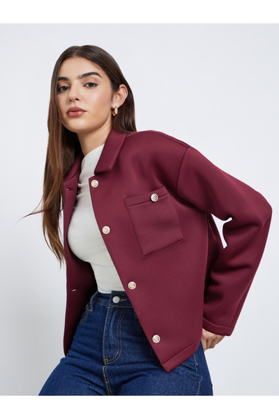 Styli Burgundy Regular Fit Short Length Trucker Jacket