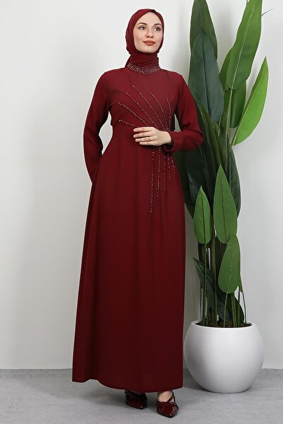 GİYZAMİLA Gaye Stone Dress Burgundy