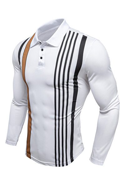 Take Two By Styli Men Striped Long Sleeve Polo Shirt