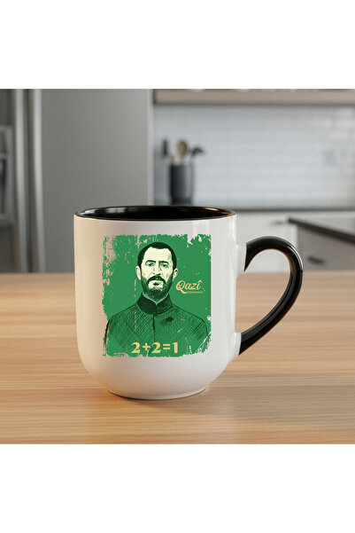 ZERYA Qazi Muhammed Illustrated Elite Black Oval Mug - Qazi Muhammet Elite Oval Cup