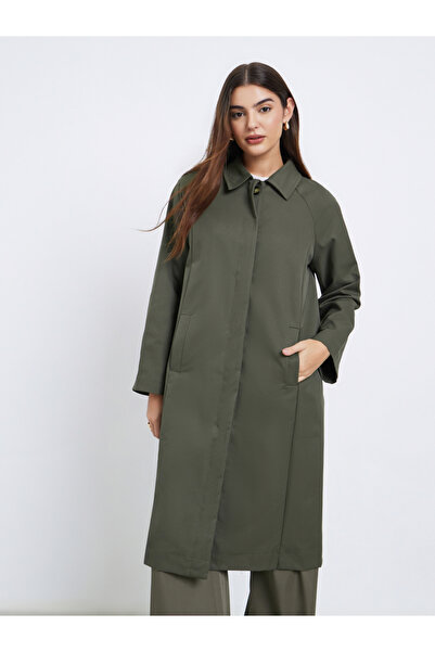 Styli Olive Oversized Button-Front Trench Coat