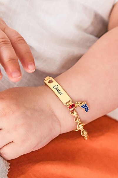 Flamingo 925 Ayar Gümüş Uğur Böcekli Lacivert Ayaklı Isimli Erkek Bebek Künyesi.Pembe Ayaklı Kız Bebek Künyes