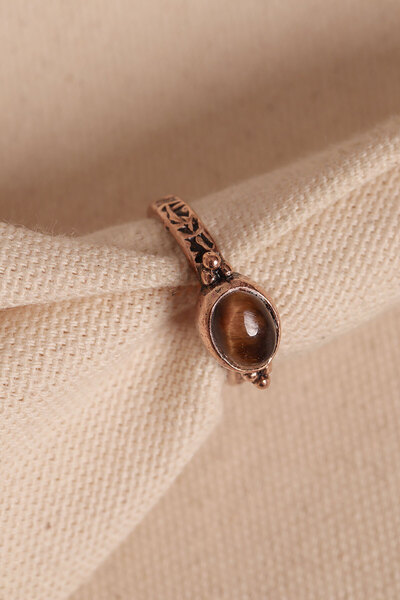 Süspüs Accessories خاتم نحاسي أصلي قابل للتعديل مرصع بحجر عين النمر