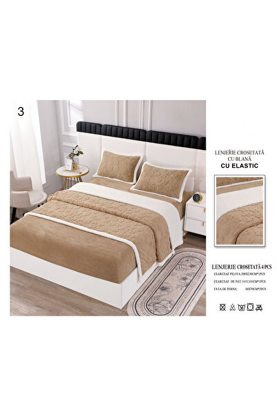 FIONNA.RO Lenjerie De Pat Tricotata Cu Blanita Si Elastic - Bej