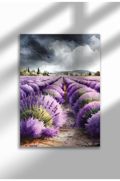 21mxm Unframed Lavender Canvas Poster - Digital Print on Matte Canvas -Lavender fields under a stormy sky