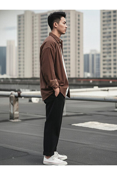 Take Two By Styli Men Brown Corduroy Shirt