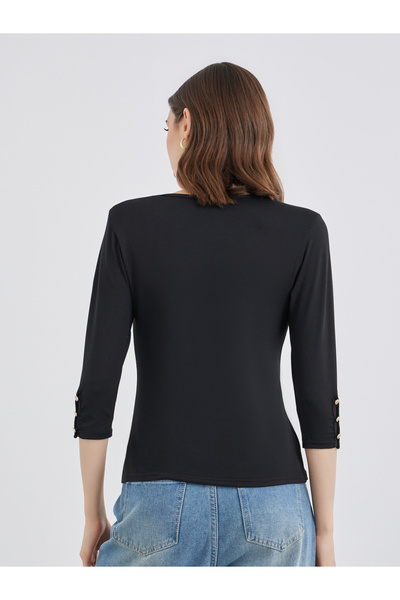 Take Two By Styli Black 3/4 Sleeve Top with Button Cuff