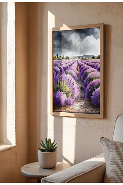21mxm Unframed Lavender Canvas Poster - Digital Print on Matte Canvas -Lavender fields under a stormy sky