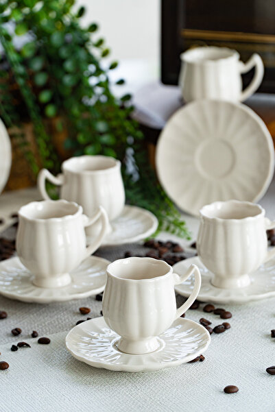 Farika Porselen Lale 12 Parça 6 Kişilik Porselen Kahve Fincan Takımı