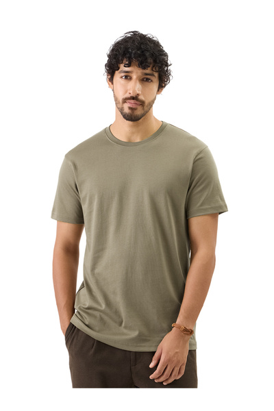 The Souled Store By Styli Men Khaki Plain Interlock Cotton T-Shirt