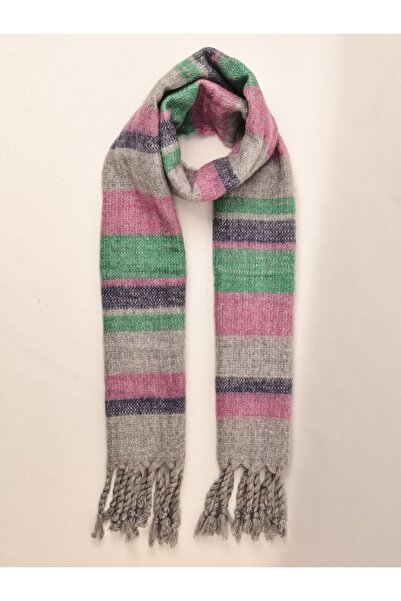 ICONE BAG Κασκόλ με ριγέ σχέδιο Γκρι ροζ πράσινο σάλι