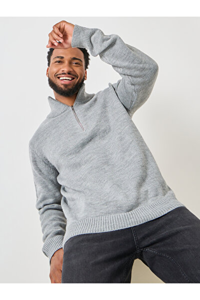 Styli Front Half Zip Relaxed Fit Sweater