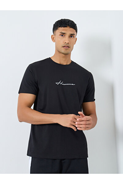 Styli Men Black Slogan Print Crew Neck T-Shirt