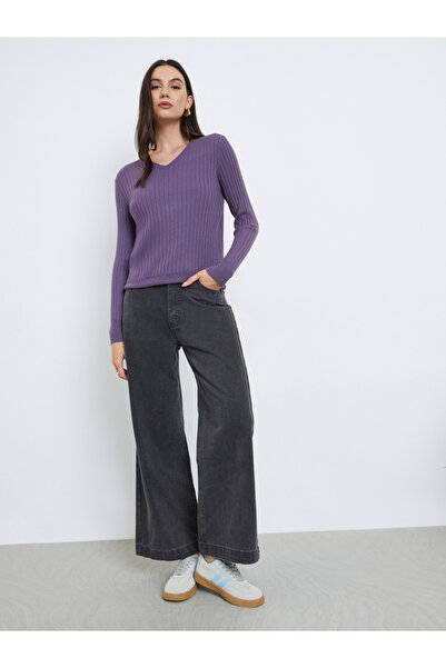 Styli Purple Regular Fit Wide Ribbed Sweater