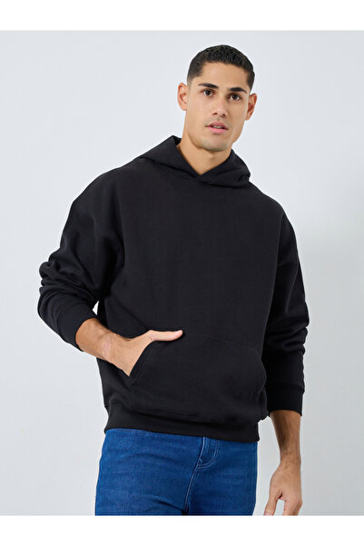 Styli Black Oversize Fit Back Slogan Print Hoodie