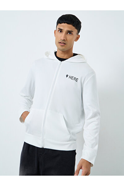 Take Two By Styli Men White Slogan Print Hooded Jacket