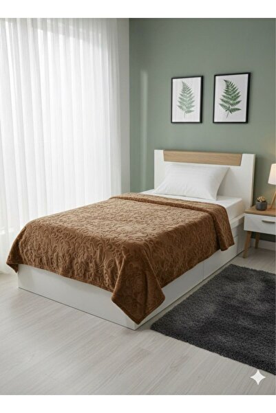 Merinos Elegans Embossed Brown Flowered Single Bed Blanket